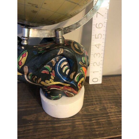 Stone Elephant World Globe on Painted on Marble Base Art Deco. Rare. Read - Picture 6 of 16